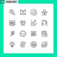 Group of 16 Outlines Signs and Symbols for doc medical appointment devices receptionist hospital Editable Vector Design Elements