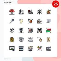 Concepto de color plano de 25 líneas completas para sitios web móviles y aplicaciones paquete de alarma registro de servicio búsqueda elementos de diseño vectorial editables vector