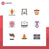 User Interface Pack of 9 Basic Flat Colors of data user love web location Editable Vector Design Elements