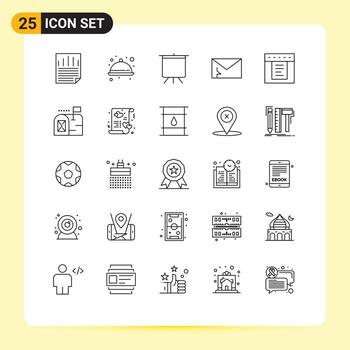 Mobile Interface Line Set of 25 Pictograms of tabs spam board security infected Editable Vector Design Elements