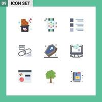 User Interface Pack of 9 Basic Flat Colors of grave secure details lock clip Editable Vector Design Elements