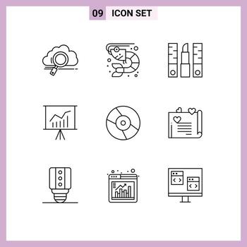 9 User Interface Outline Pack of modern Signs and Symbols of presentation meeting sea food lecture lipstick Editable Vector Design Elements