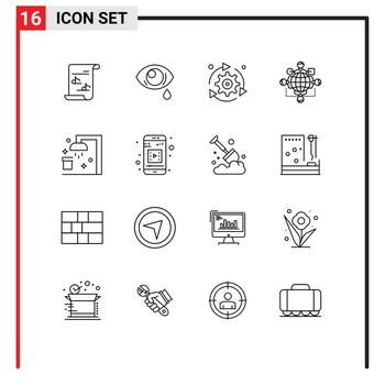 Modern Set of 16 Outlines and symbols such as meeting logic setting instruction options Editable Vector Design Elements