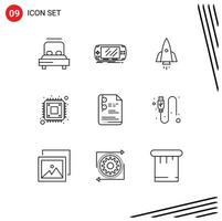 Set of 9 Vector Outlines on Grid for storage cpu psp computer startup Editable Vector Design Elements