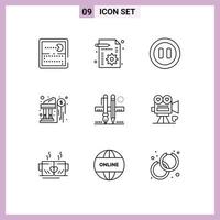 Group of 9 Modern Outlines Set for pencil stationary controls money dollar Editable Vector Design Elements