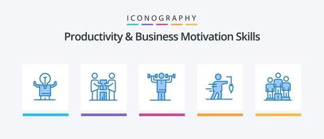 Productivity And Business Motivation Skills Blue 5 Icon Pack Including extrinsic. aspiration. partnership. strength. human. Creative Icons Design vector