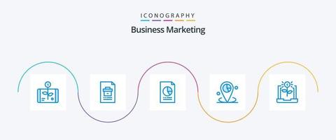 paquete de iconos azul 5 de marketing empresarial que incluye la ubicación. datos. expediente. grafico. economía vector