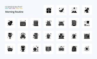 25 Morning Routine Solid Glyph icon pack vector