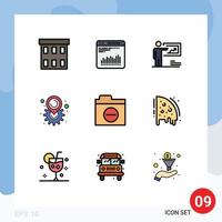 Set of 9 Modern UI Icons Symbols Signs for setting location diagnostic gear business Editable Vector Design Elements