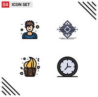 Modern Set of 4 Filledline Flat Colors Pictograph of athlete bakery sportsman road cup Editable Vector Design Elements