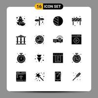 Modern Set of 16 Solid Glyphs Pictograph of murder halloween photo decapitate road Editable Vector Design Elements