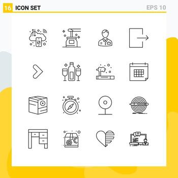 Group of 16 Outlines Signs and Symbols for send arrow spa service doorman Editable Vector Design Elements