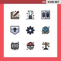 Pictogram Set of 9 Simple Filledline Flat Colors of multimedia shield mug security key Editable Vector Design Elements