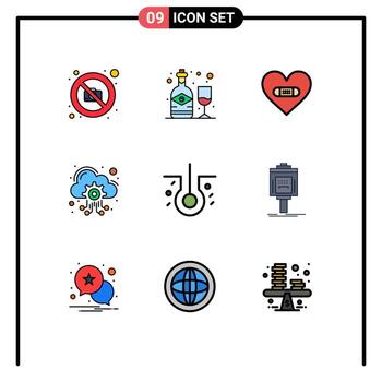 Set of 9 Modern UI Icons Symbols Signs for hair hosting server hurt hosting like Editable Vector Design Elements