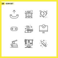 Set of 9 Modern UI Icons Symbols Signs for communication plus game bandage aid Editable Vector Design Elements