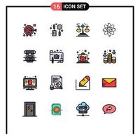 Flat Color Filled Line Pack of 16 Universal Symbols of chamber laboratory conclusion molecule atom Editable Creative Vector Design Elements