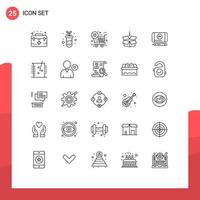 paquete de línea de 25 símbolos universales para lograr elementos de diseño de vector editables de cuadro de shepping de planta de educación