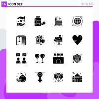 Solid Glyph Pack of 16 Universal Symbols of ring internet tablet globe smoke Editable Vector Design Elements