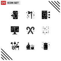 9 Thematic Vector Solid Glyphs and Editable Symbols of dessert graphics device display computer Editable Vector Design Elements