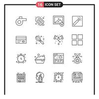 Group of 16 Modern Outlines Set for manual credit photo card retouch Editable Vector Design Elements
