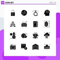 Pack of 16 Modern Solid Glyphs Signs and Symbols for Web Print Media such as towels relaxation ring relax thought Editable Vector Design Elements