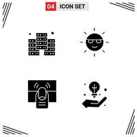 Universal Icon Symbols Group of 4 Modern Solid Glyphs of digital finger ecology nature one Editable Vector Design Elements