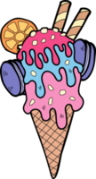 Hand Drawn Ice cream cone with lemon illustration png