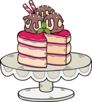 Hand Drawn Strawberry cake on the cake stand illustration png