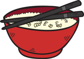 plato de arroz dibujado a mano y palillos ilustración de comida china y japonesa png