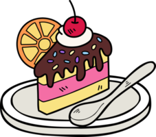 Hand Drawn sliced chocolate cake illustration png