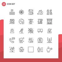 Mobile Interface Line Set of 25 Pictograms of cleaner vehicle diet transportation bike Editable Vector Design Elements