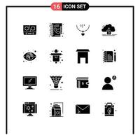 Set of 16 Vector Solid Glyphs on Grid for computing save amulet upload wedding Editable Vector Design Elements