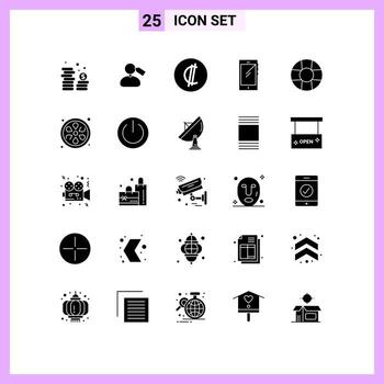 Group of 25 Solid Glyphs Signs and Symbols for help android colon mobile phone Editable Vector Design Elements