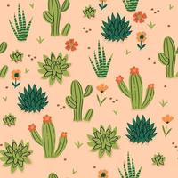 Seamless pattern with cacti and flowers. Vector graphics.