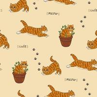 Seamless pattern with cute ginger cats Vector graphics.