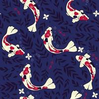 Seamless pattern with koi and algae. Vector graphics.