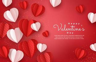 paper hearts style valentines day card vector