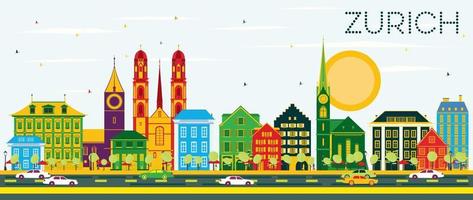 Zurich Skyline with Color Buildings and Blue Sky. vector