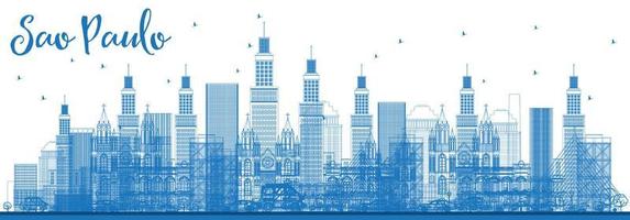 Outline Sao Paulo Skyline with Blue Buildings. vector