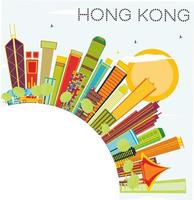 Hong Kong Skyline with Color Buildings, Blue Sky and Copy Space. vector