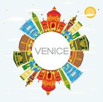 Venice Skyline with Color Buildings, Blue Sky and Copy Space. vector