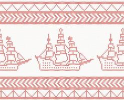 Knitted Ship Seamless Pattern in Red Color. vector
