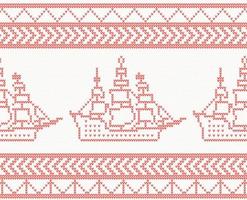 Knitted Ship Seamless Pattern in Red Color. vector