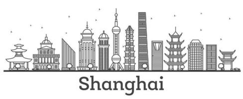 Outline Shanghai Skyline with Modern Buildings. vector