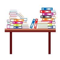 Pile of Books and Document File Folders on a Wooden Table. vector