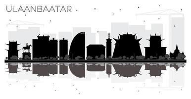 Ulaanbaatar City skyline black and white silhouette with Reflections. vector