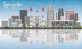 Tegucigalpa Skyline with Gray Buildings, Blue Sky and Reflections. vector