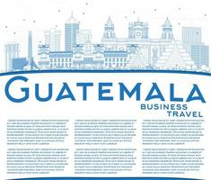 Outline Guatemala Skyline with Blue Buildings and Copy Space. vector