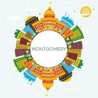 Montgomery USA Skyline with Color Buildings, Blue Sky and Copy Space. vector