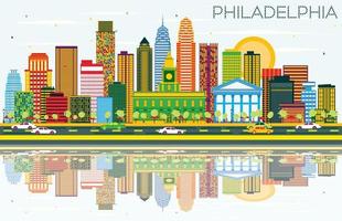 Philadelphia Skyline with Color Buildings, Blue Sky and Reflections. vector